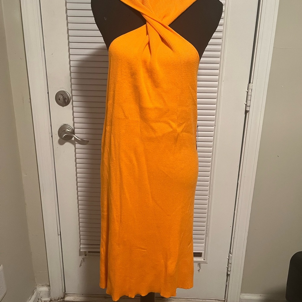 Eloquii Vibrant Orange Halter Midi Dress